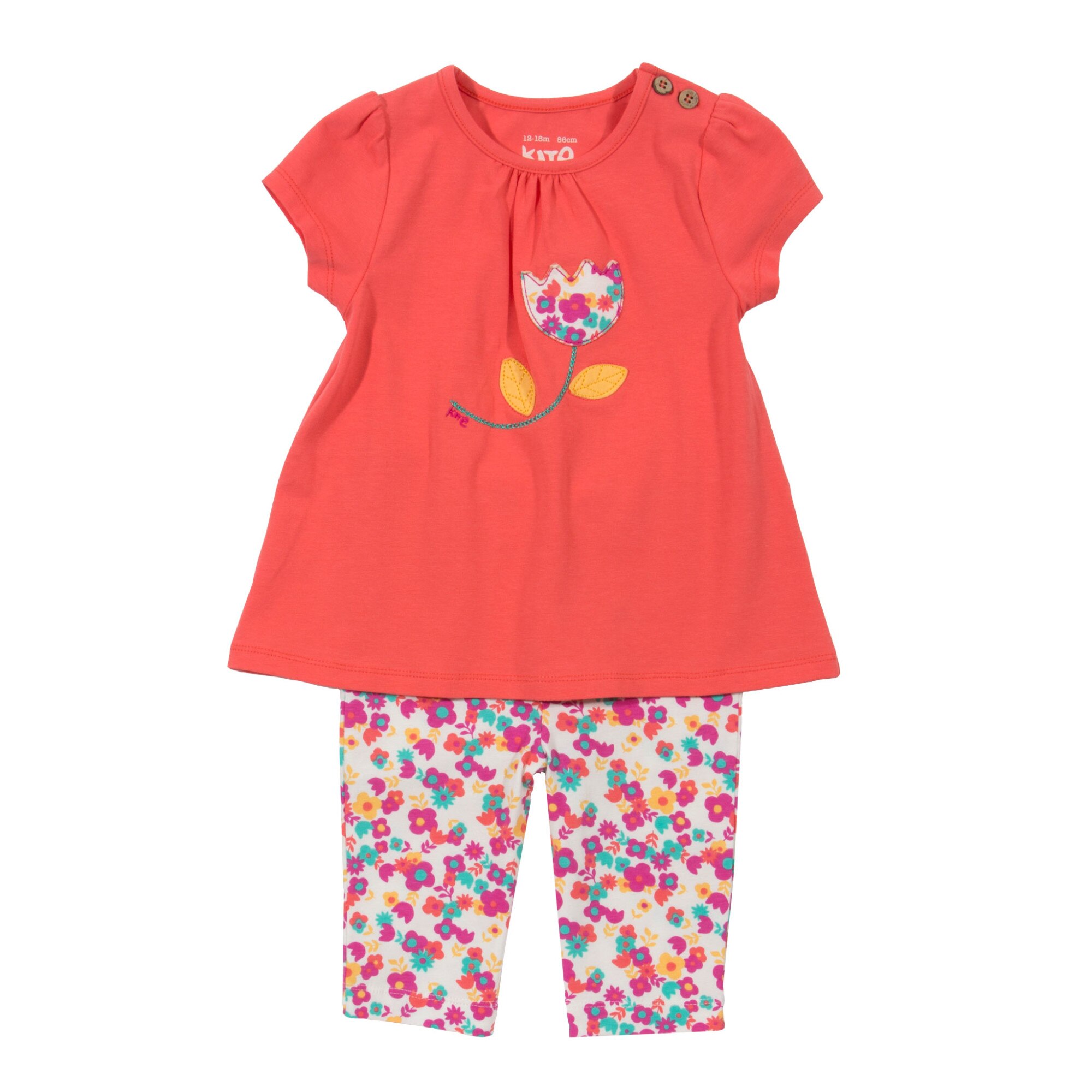 Set tunica cu lalea&leggins bumbac organic, Multicolor, 92cm