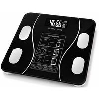 Cantar Electronic de Baie, Smart Bluetooth cu Aplicatie, Ecran LCD Digital, Termometru, Capacitate 180 kg, 26 x 26 cm, Negru