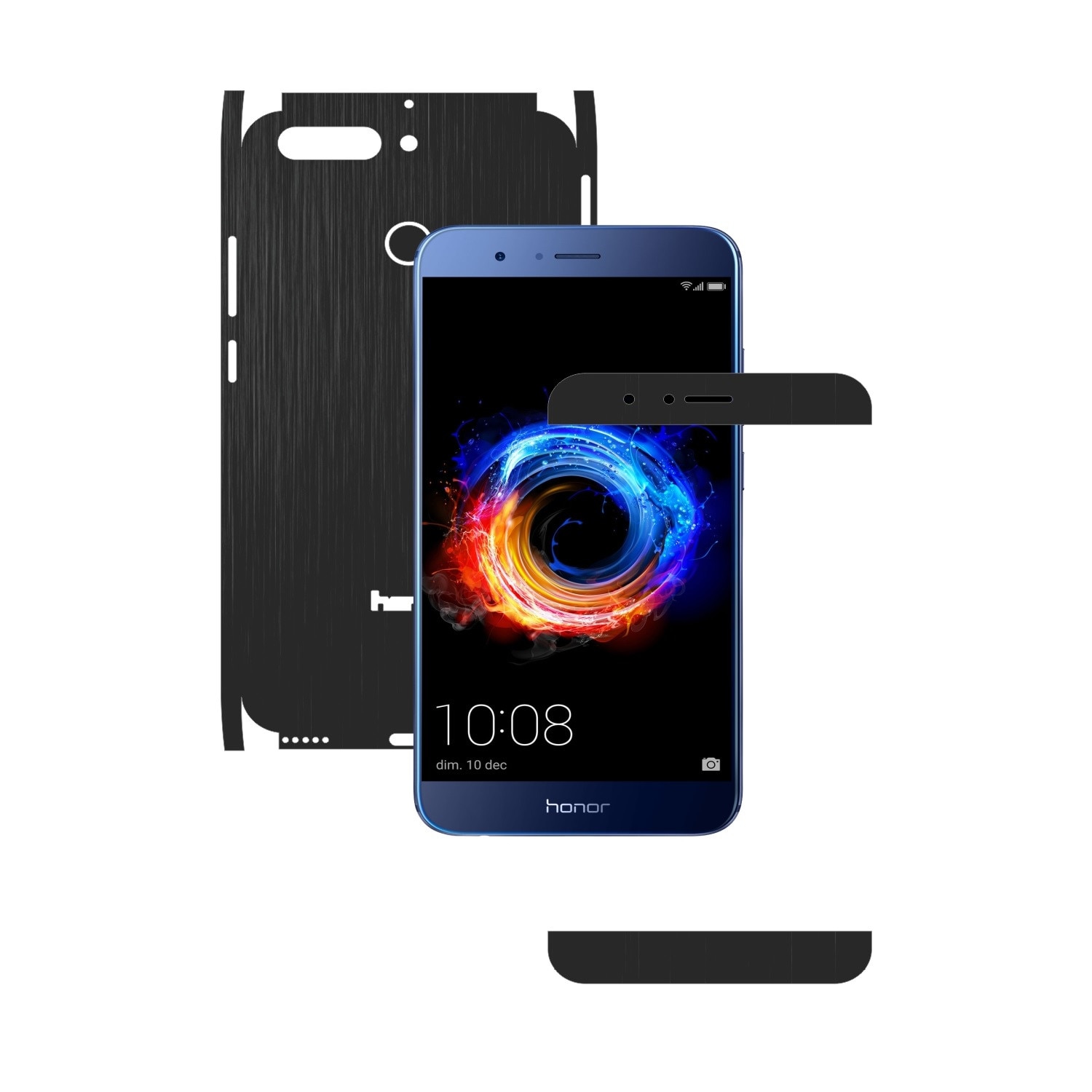 1 + 1 GRATUIT - Huawei Honor 8 Pro - Brushed Negru - Folie de protectie Carbon Skinz, Husa Full Body Cover de tip Skin Adeziv pentru Rama Ecran,Carcasa Spate si Laterale