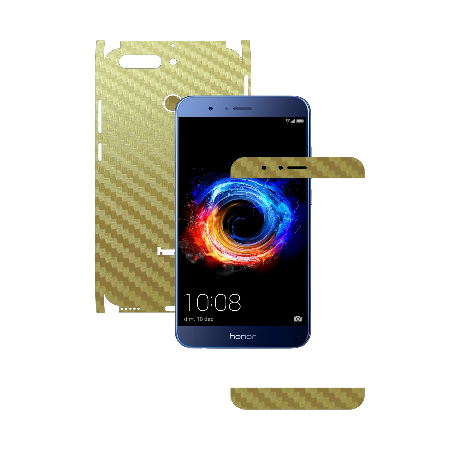 Folie de protectie Carbon Skinz, Husa de tip Skin Adeziv pentru Carcasa, Carbon Auriu dedicata Huawei Honor 8 Pro