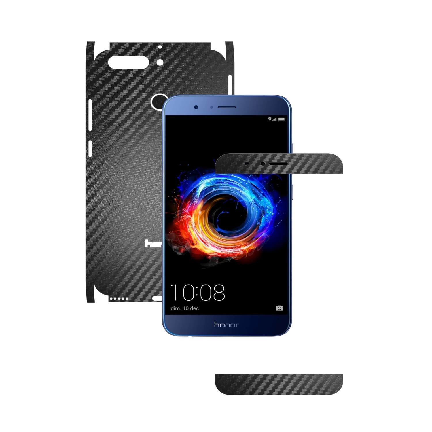 1 + 1 GRATUIT - Huawei Honor 8 Pro - Carbon Negru - Folie de protectie Carbon Skinz, Husa Full Body Cover de tip Skin Adeziv pentru Rama Ecran,Carcasa Spate si Laterale