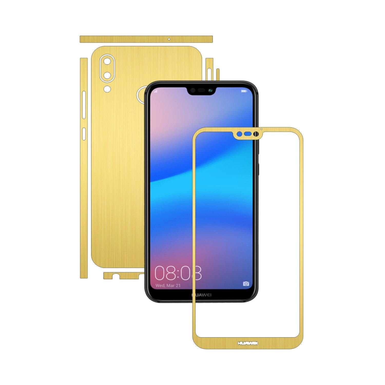 Folie de protectie Carbon Skinz, Husa de tip Skin Adeziv pentru Carcasa, Brushed Auriu dedicata Huawei P20 Lite