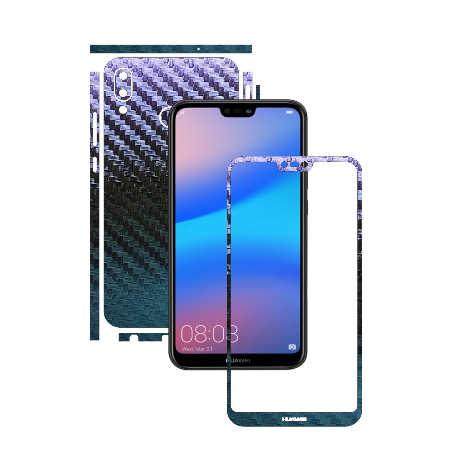 Folie de protectie Carbon Skinz, Husa de tip Skin Adeziv pentru Carcasa, Carbon Cameleon dedicata Huawei P20 Lite