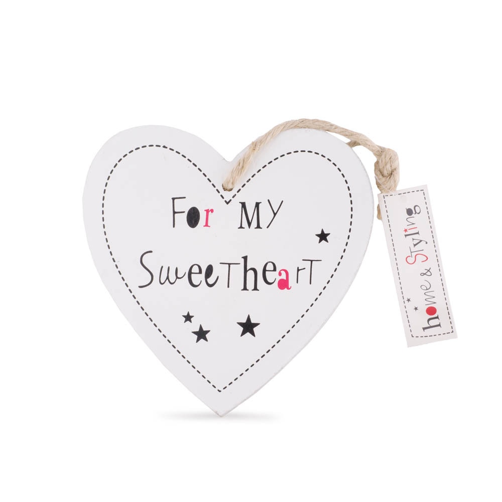 Inimioara decorativa din lemn, cu mesajul For my sweetheart