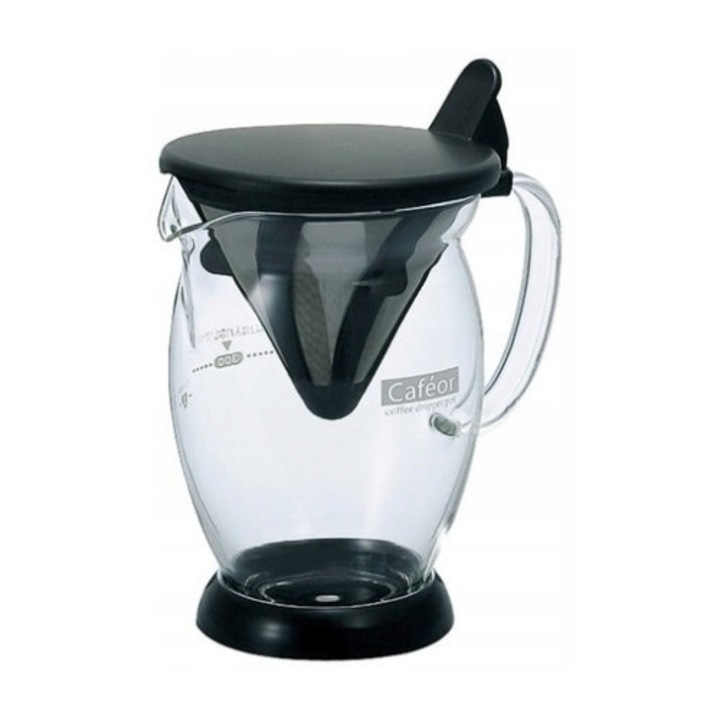 Dripper pentru cafea Hario Cafeor CF0-2B cu sita fina reutilizabila, negru, 300 ml utilizabili