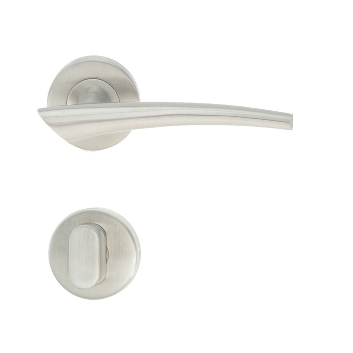 Set de manere Gerdano model S3157AS cu rozete pentru spatii sanitare, finisaj nichel satinat, patrate 8mm