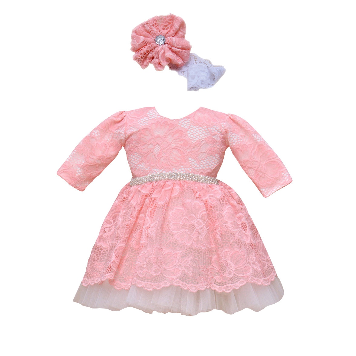 Set rochita de ocazie si bentita, Couture Bebe, Vanda, roz