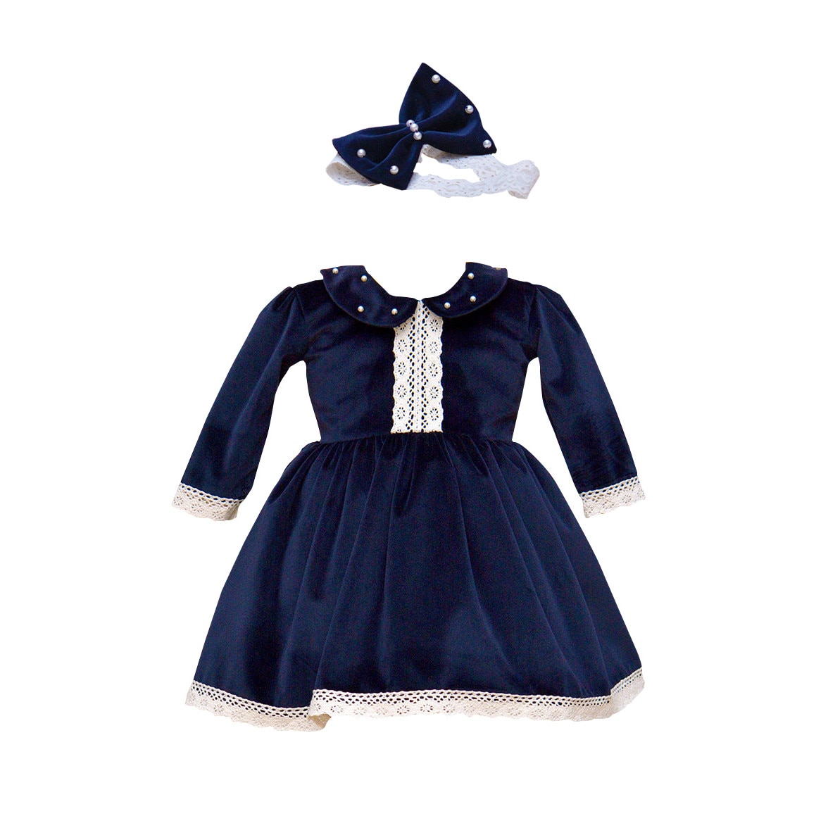 Set rochita de ocazie si bentita, Couture Bebe, Velvet, bluemarin