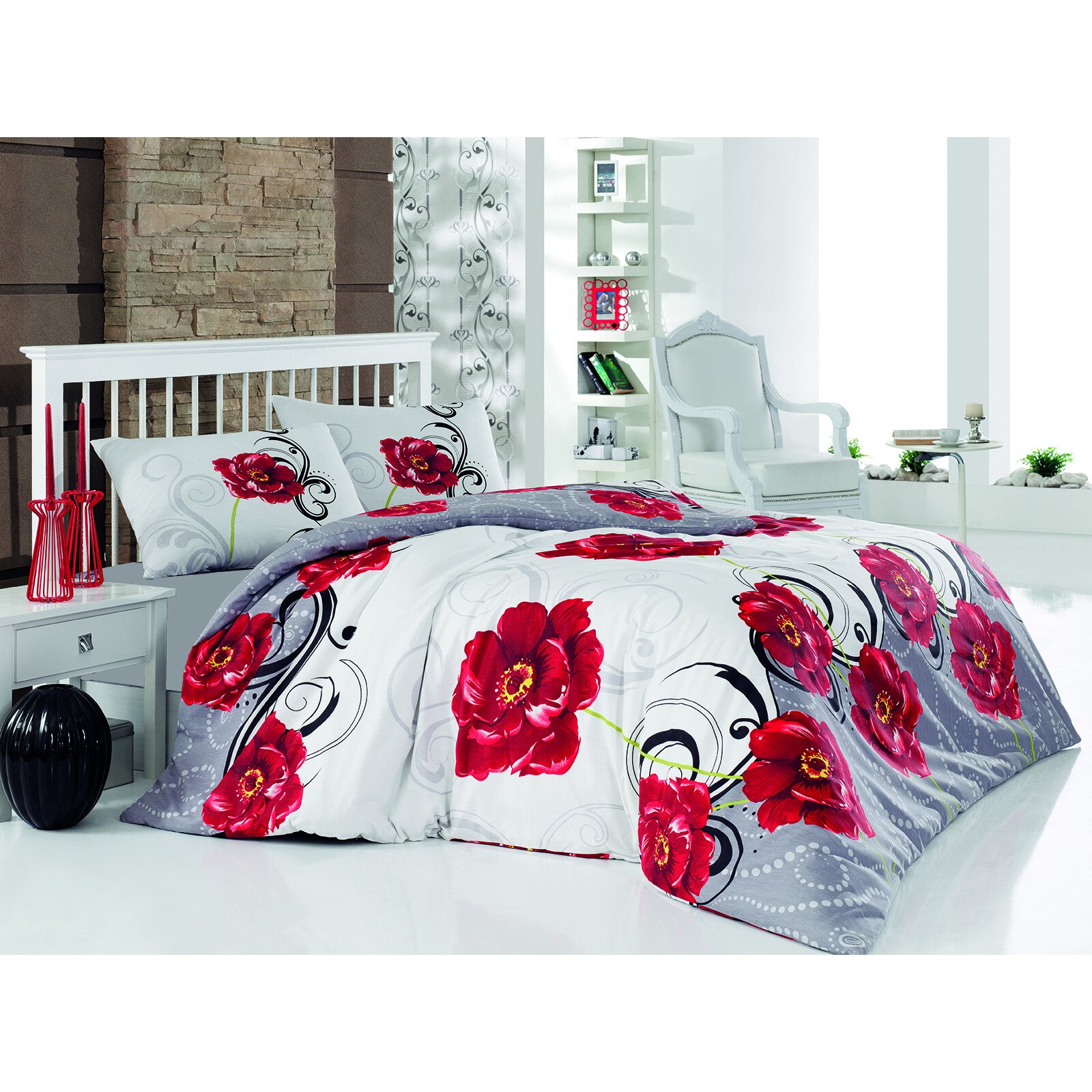 Lenjerie de pat pentru 1 persoana, Decona, Calina, 100% bumbac ranforce, 3 piese