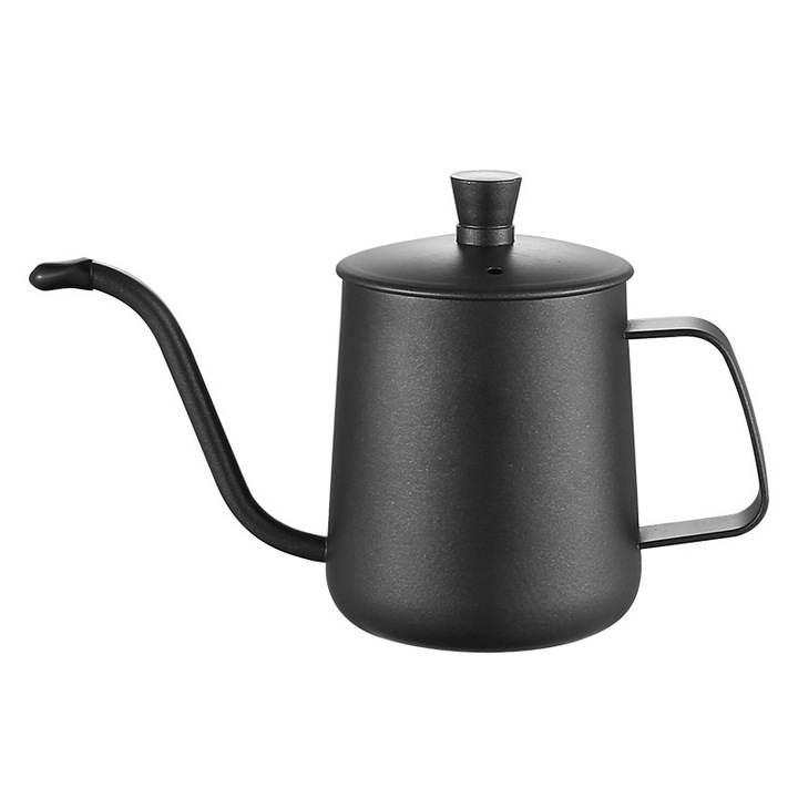 Cafetiera manuala, 600 ml, cu gura lunga si orificiu subtire, ceainic, portabila, potrivita pentru utilizare in aer liber si acasa, ORBER, din otel inoxidabil 304, 16, 5 × 12 × 7 cm, negru