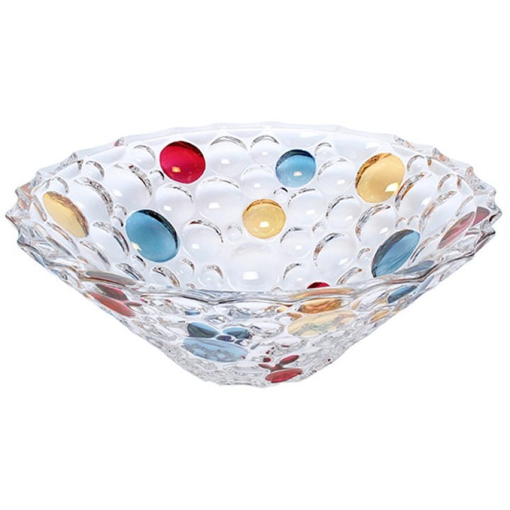 Bol decorativ Bohemia Lisboa Lister, 30 cm, Transparent/Multicolor