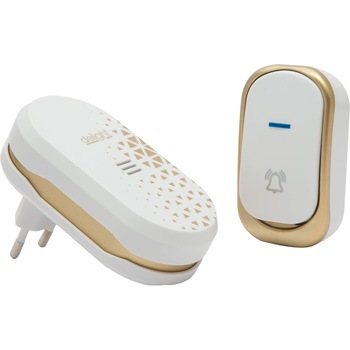 Sonerie wireless Delight, 32 tonuri, 12V, 60-90dB, 100m, Alb/Auriu Sonerie wireless Delight, 32 tonuri, 12V, 60-90dB, 100m, Alb/Auriu