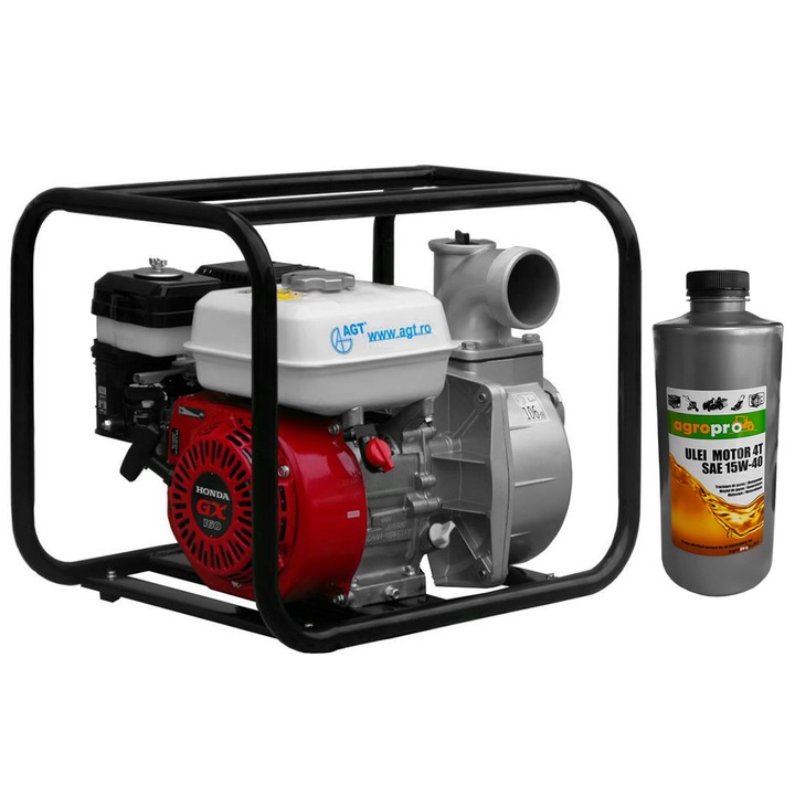 Motopompa de apa curata, AGT WP 30 HK cu Honda GX 160, 5.5 CP, inaltime refulare 32m, adancime aspiratie 8m, debit 60 m3/h + Cadou 1l ulei motor AgroPro