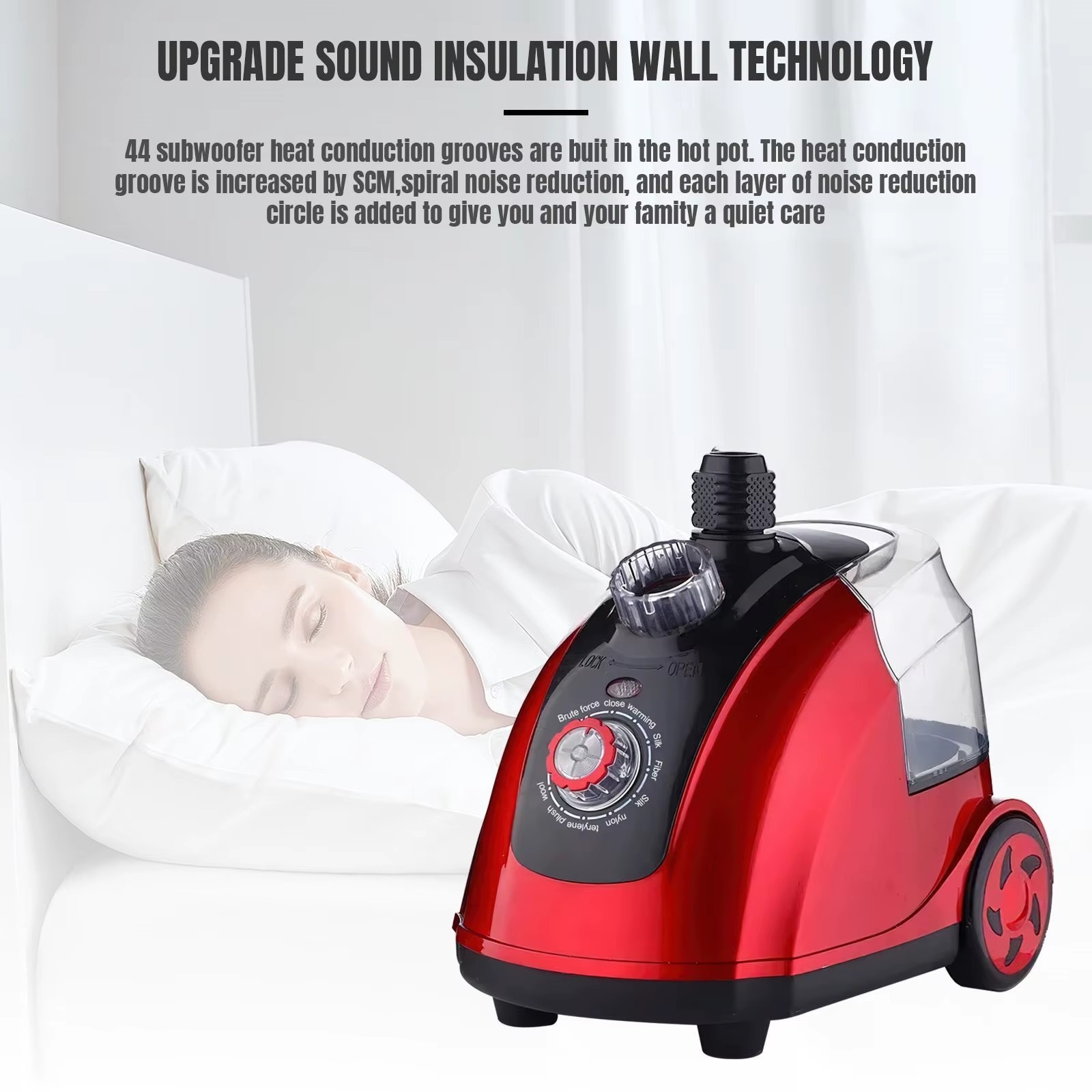 Aparat de calcat cu aburi, steamer vertical pentru haine, 1800 W, rezervor de apa de 18 l, 11 niveluri de abur, incalzire rapida, stecher EU
