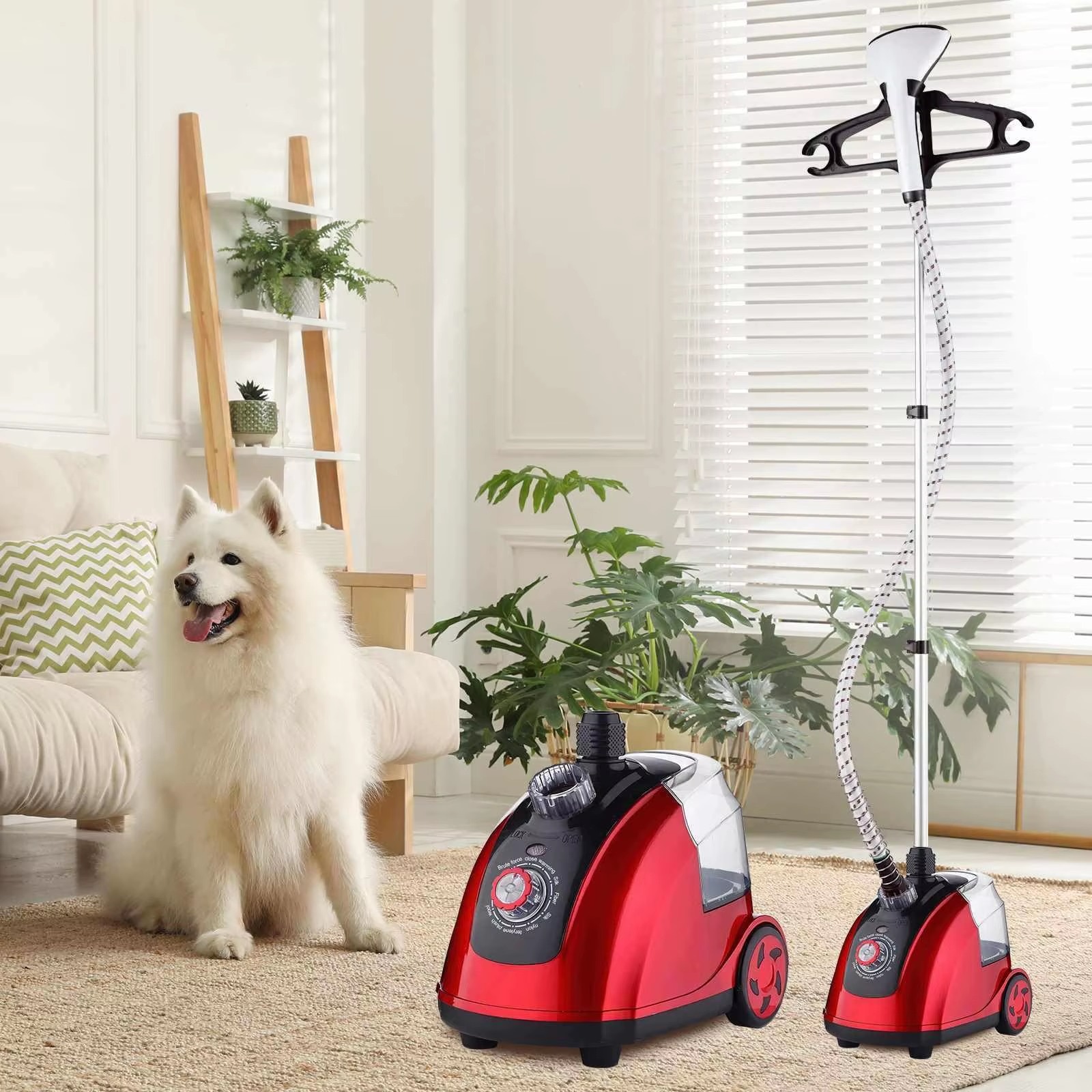 Aparat de calcat cu aburi, steamer vertical pentru haine, 1800 W, rezervor de apa de 18 l, 11 niveluri de abur, incalzire rapida, stecher EU