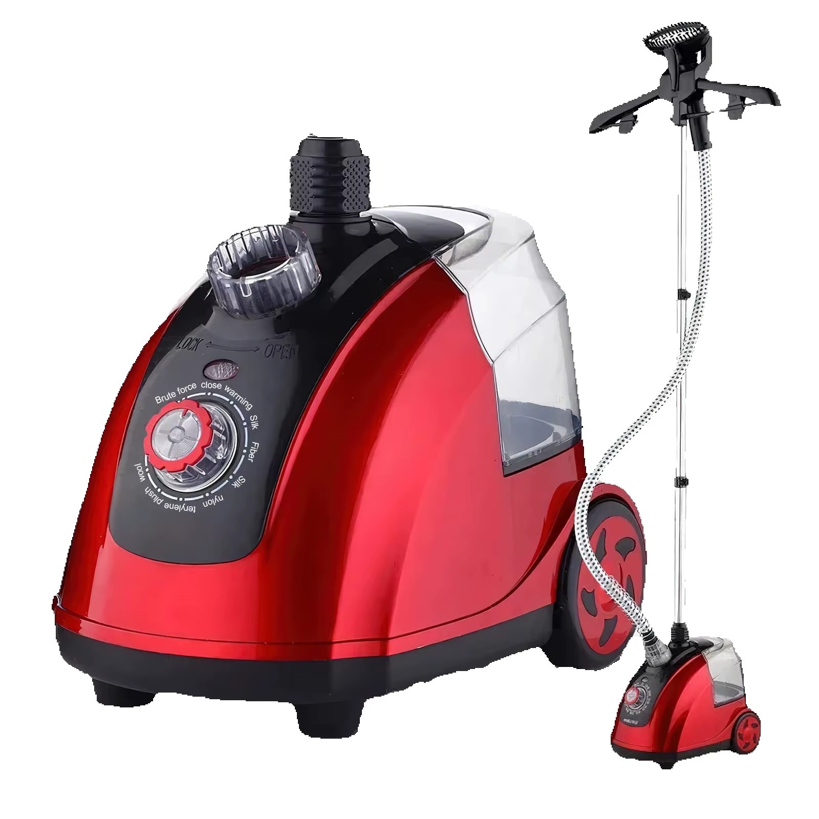 Aparat de calcat cu aburi, steamer vertical pentru haine, 1800 W, rezervor de apa de 18 l, 11 niveluri de abur, incalzire rapida, stecher EU