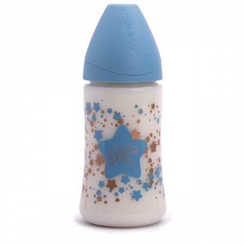 Biberon 270 ml premium tetina silicon rotunda flux variabil +0L bleu little star