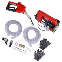 Pompa electrica de transfer, AP03, 21 V, 260 W, Debit 45 l/min, Carcasa metalica, Kit cu pistol, furtunuri si fitinguri, Pentru motorina, kerosen si biodiesel
