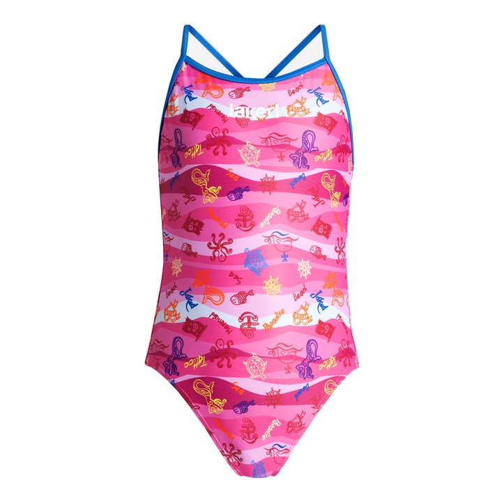 Costum inot Jaked fete, WAVES, roz, 4 ANI, 20-22 EU
