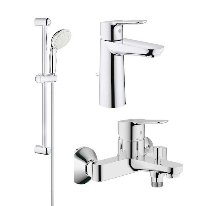 Baterii baie marimea M Grohe Bau Edge, baterie cada, baterie lavoar, set dus cu bara-GRO112929