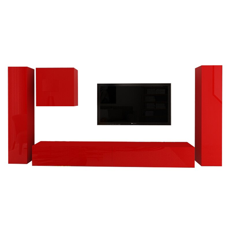 Set Mobila Living Modular Quadro 1 , MDF Lucios , Rosu, Dimensiune 320 cm