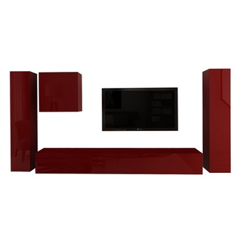 Set Mobila Living Modular Quadro 1 , MDF Lucios , Bordo, Dimensiune 320 cm Set Mobila Living Modular Quadro 1 , MDF Lucios , Bordo, Dimensiune 320 cm