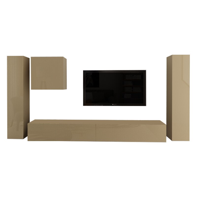 Set Mobila Living Modular Quadro 1, MDF Lucios , Cappuccino, Dimensiune 320 cm