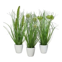 Aranjament x3 iarba decorativa artificiala verde in ghiveci - 36 cm