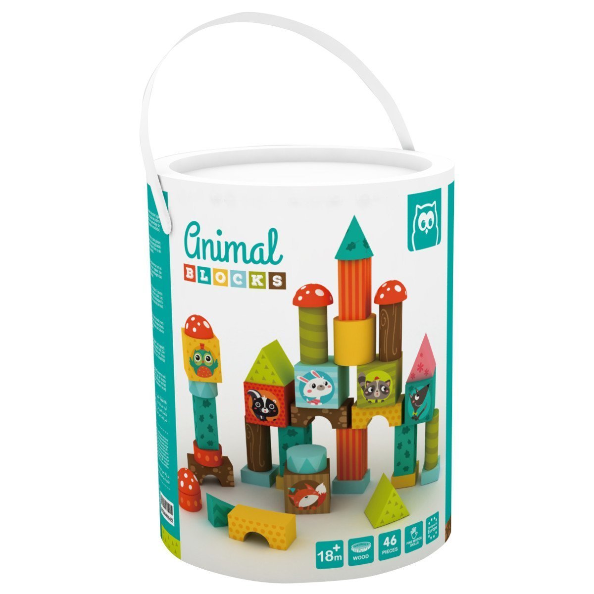 Set cuburi de construit din lemn, EUREKAKIDS, 46 piese