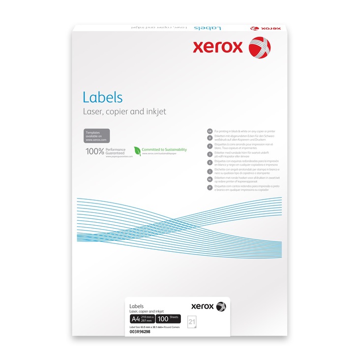 Etichete Xerox 21/A4, 63.5x38.1mm, colturi rotunde, 100 coli/top