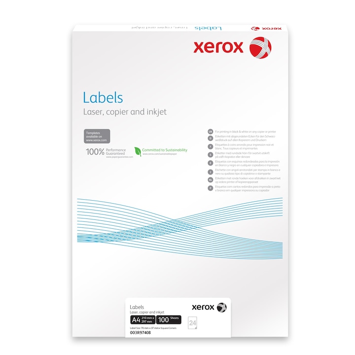 Xerox 24/A4 etikett, 70x37mm, egyenes sarok, 100 ív/csomag
