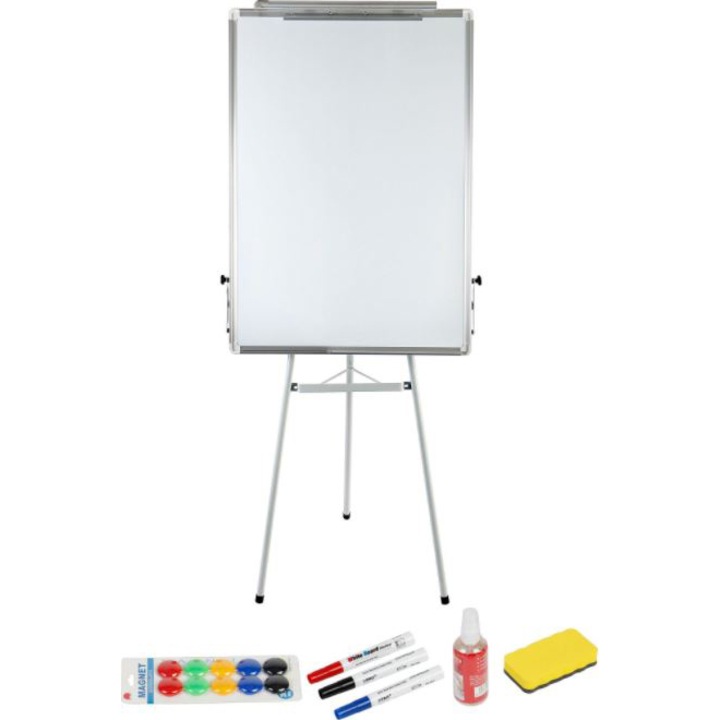 Flipchart magnetic A+, 70×100 cm si accesorii, markere, burete, spray, magneti