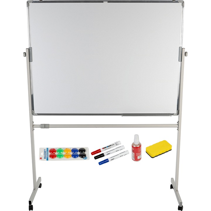 Whiteboard magnetic rotativ A+, Магнитна, 900 x 1200 мм и аксесоари, маркер, гъба, спрей, магнити