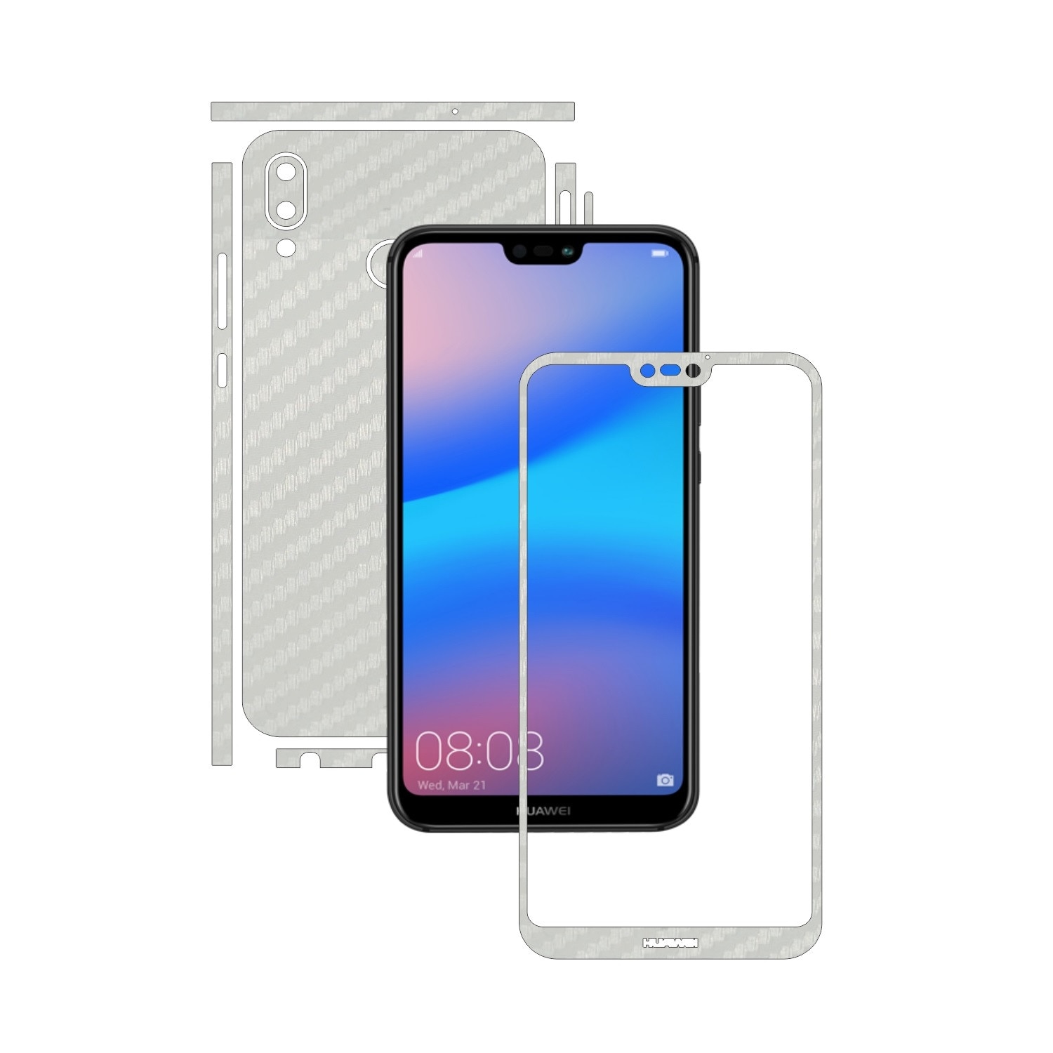 Folie de protectie Carbon Skinz, Husa de tip Skin Adeziv pentru Carcasa, Carbon Alb dedicata Huawei P20 Lite