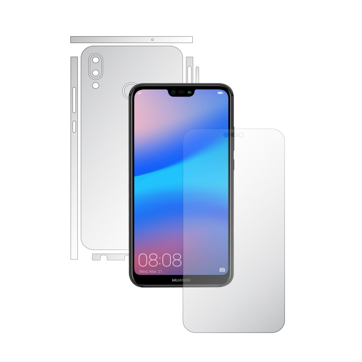 1 + 1 GRATUIT - Huawei P20 Lite - Invisible Skinz HD - Folie Protectie Siliconica Ultra-Clear pentru Ecran,Carcasa Spate si Laterale, Husa Transparenta Full Body Cover Edge to Edge de tip Skin Adeziv