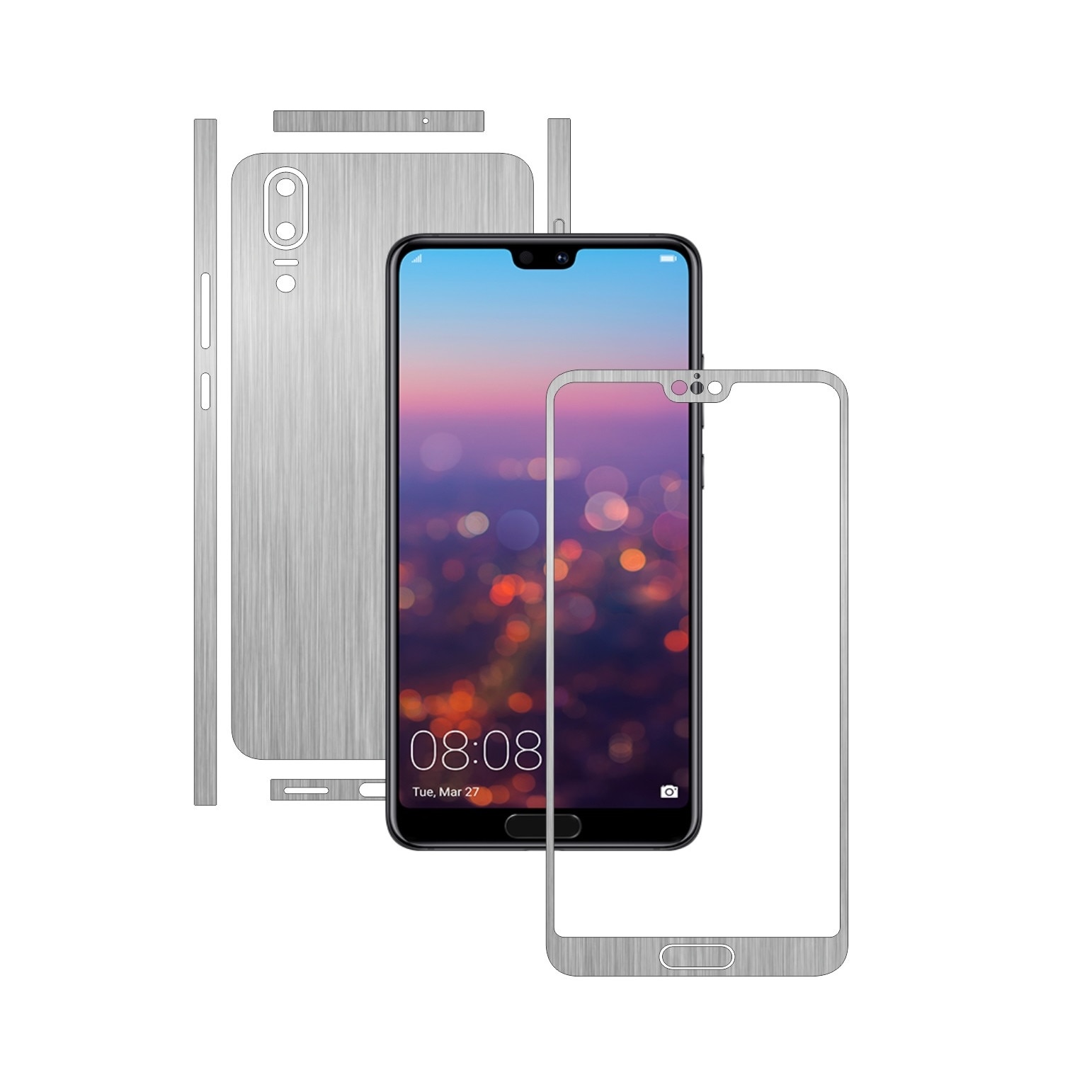 Folie de protectie Carbon Skinz, Husa de tip Skin Adeziv pentru Carcasa, Brushed Argintiu dedicata Huawei P20