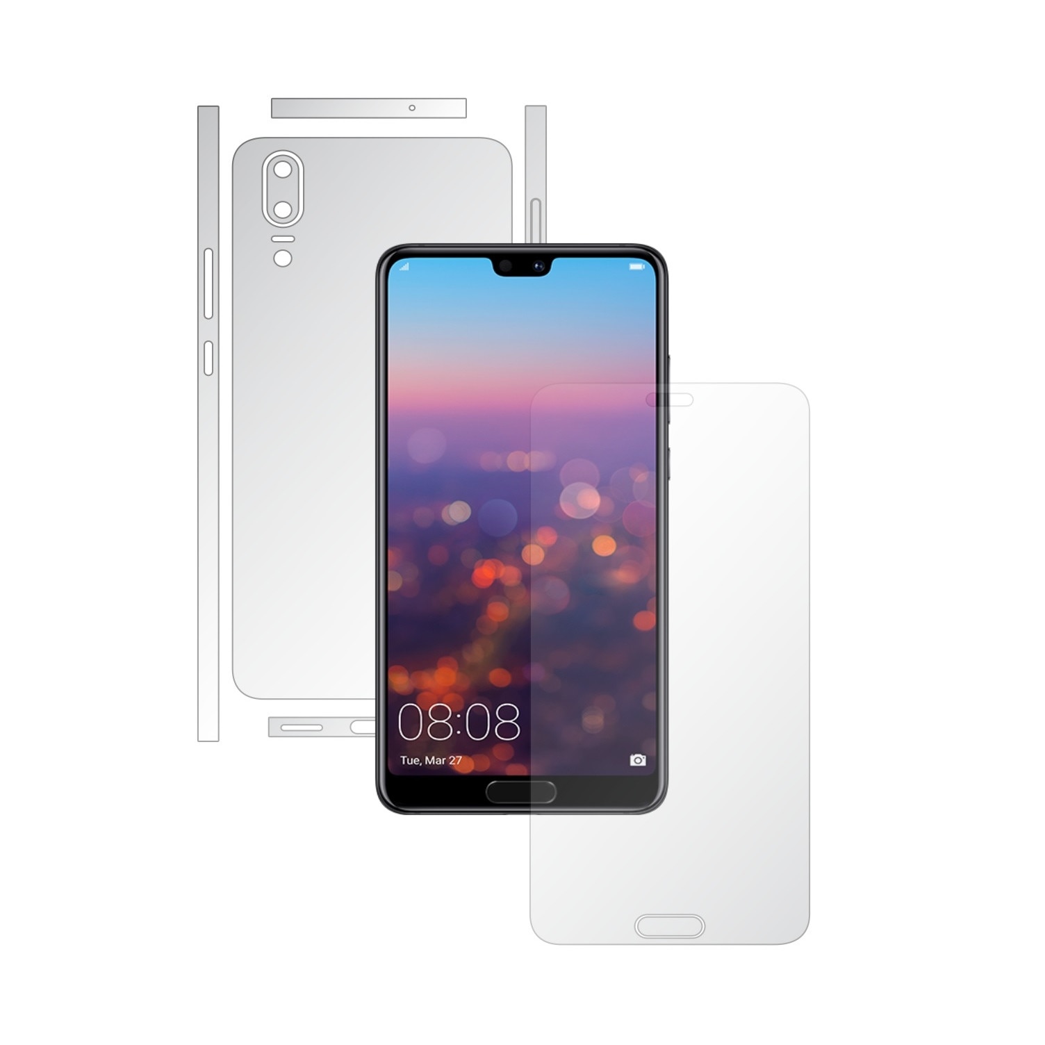 1 + 1 GRATUIT - Huawei P20 - Invisible Skinz HD - Folie Protectie Siliconica Ultra-Clear pentru Ecran,Carcasa Spate si Laterale, Husa Transparenta Full Body Cover Edge to Edge de tip Skin Adeziv