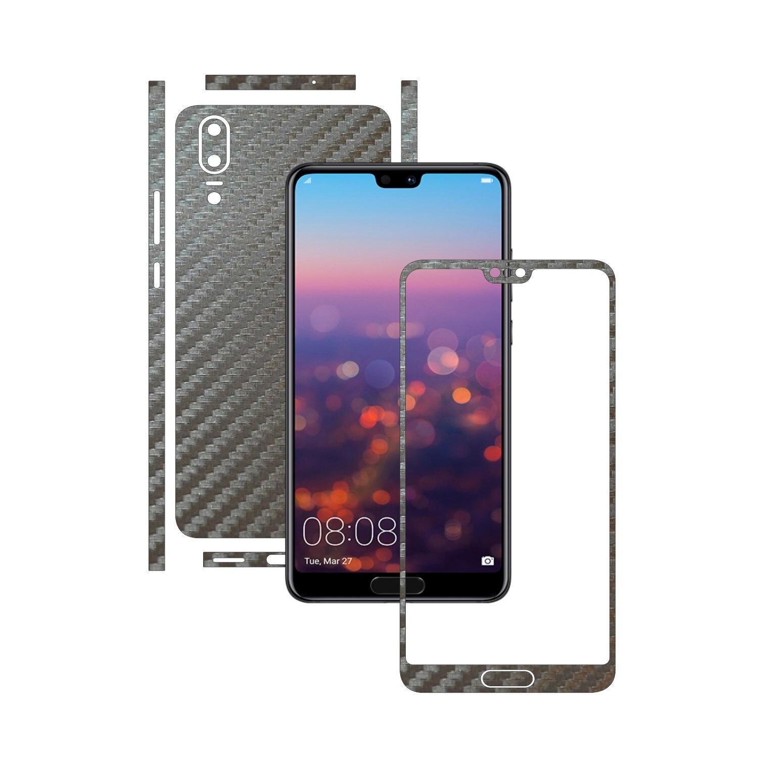 Folie de protectie Carbon Skinz, Husa de tip Skin Adeziv pentru Carcasa, Carbon Gri Argintiu dedicata Huawei P20