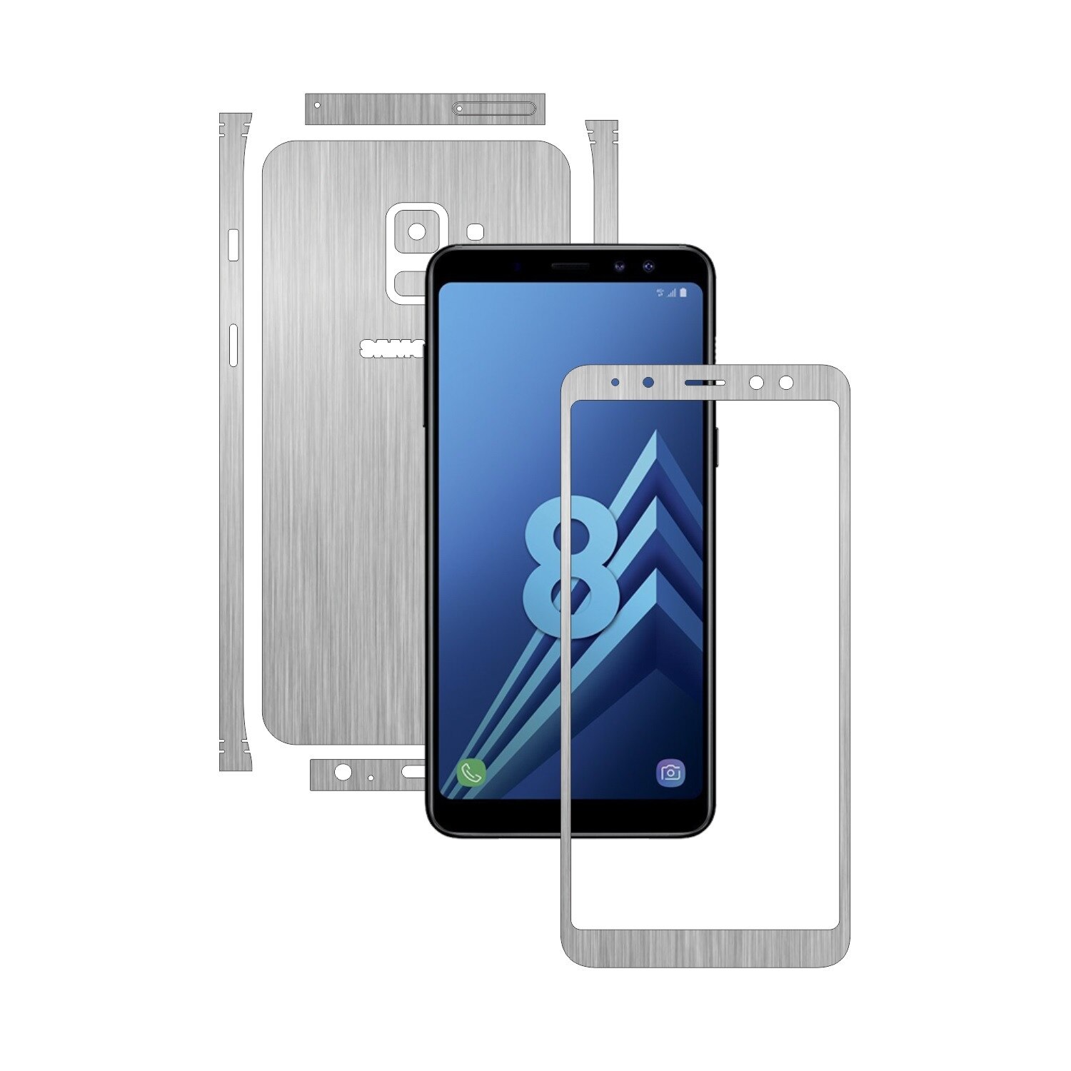 Folie de protectie Carbon Skinz, Husa de tip Skin Adeziv pentru Carcasa, Brushed Argintiu dedicata Samsung Galaxy A8 (2018)