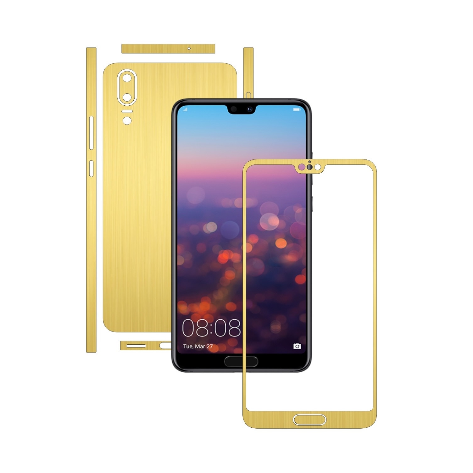 Folie de protectie Carbon Skinz, Husa de tip Skin Adeziv pentru Carcasa, Brushed Auriu dedicata Huawei P20