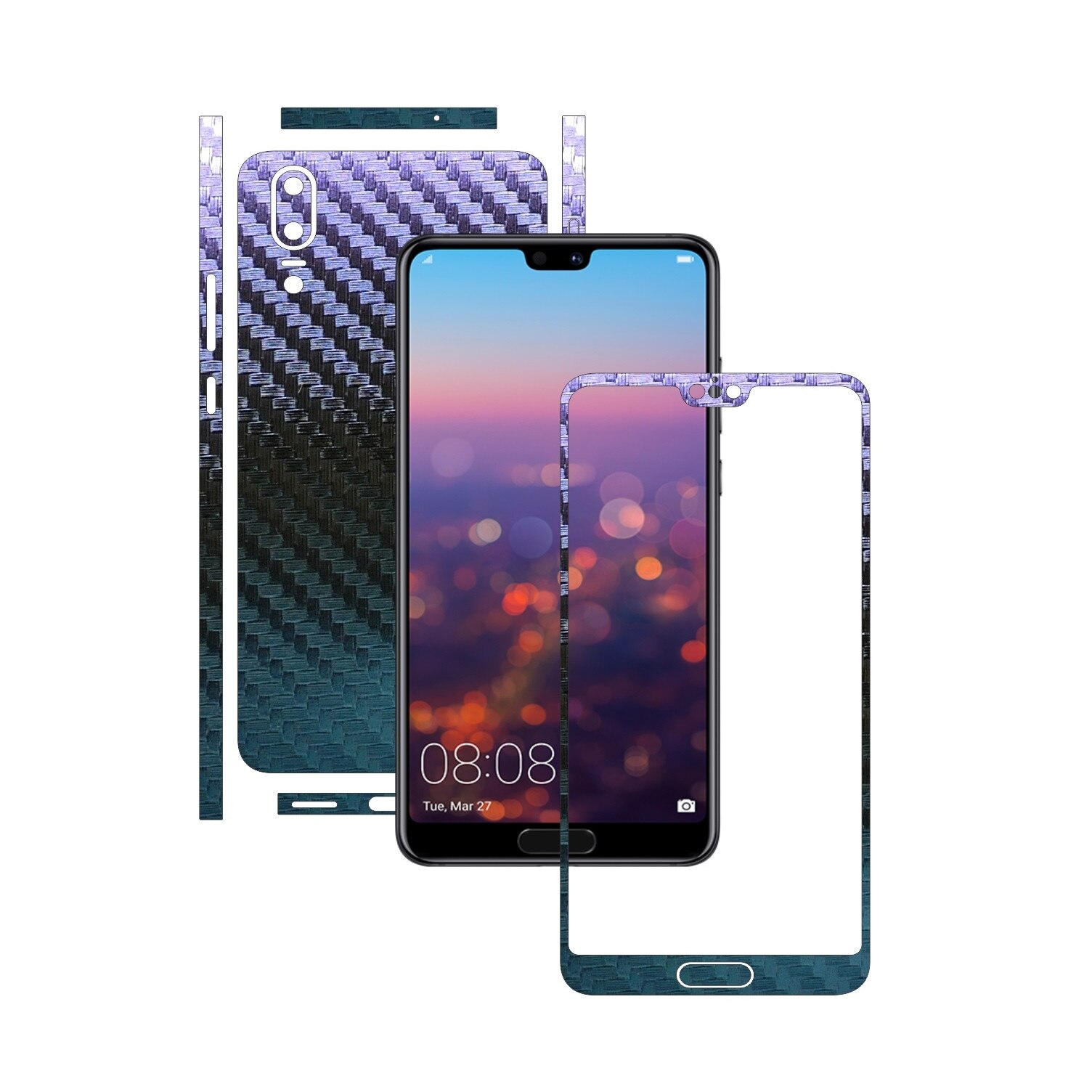 Folie de protectie Carbon Skinz, Husa de tip Skin Adeziv pentru Carcasa, Carbon Cameleon dedicata Huawei P20