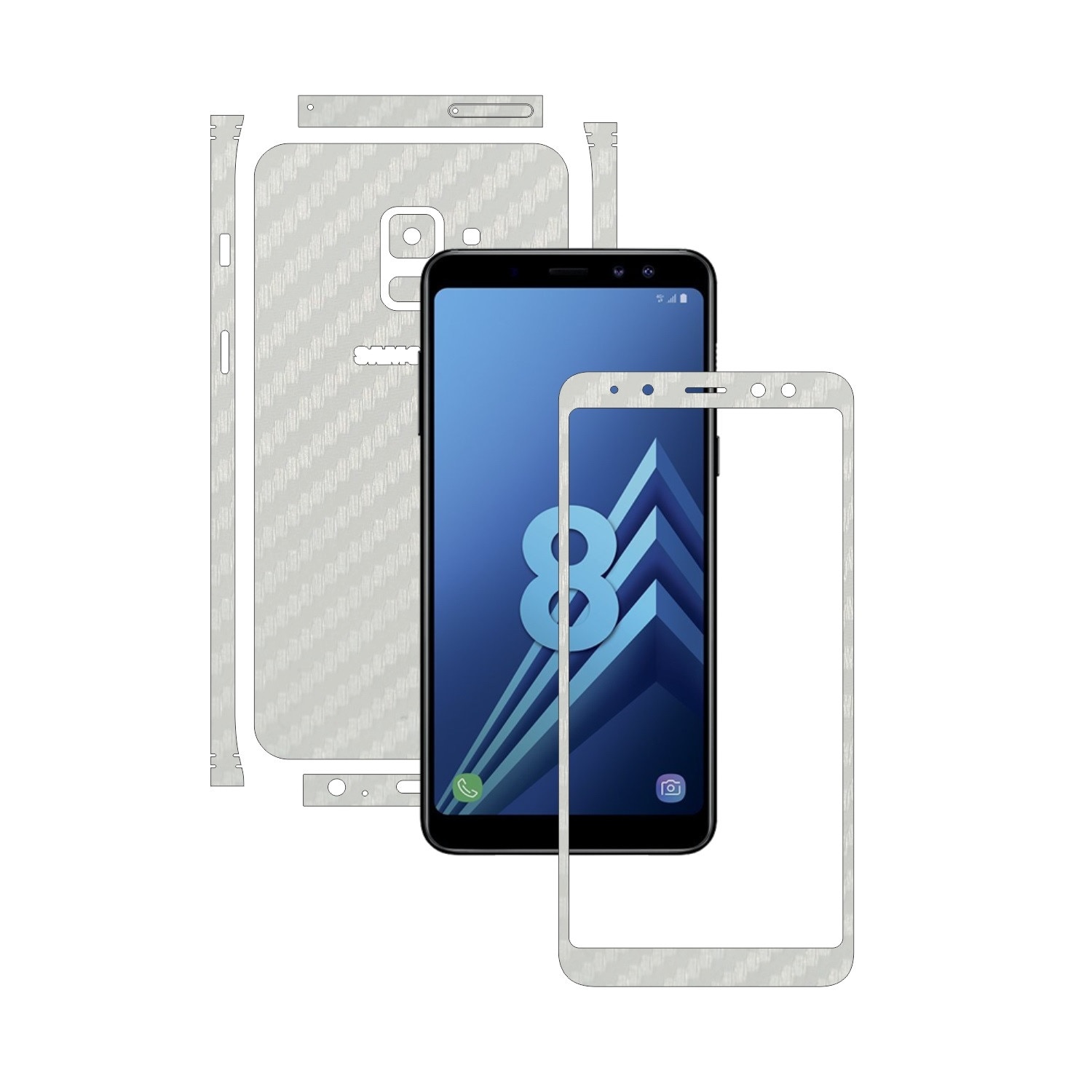 Folie de protectie Carbon Skinz, Husa de tip Skin Adeziv pentru Carcasa, Carbon Alb dedicata Samsung Galaxy A8 (2018)