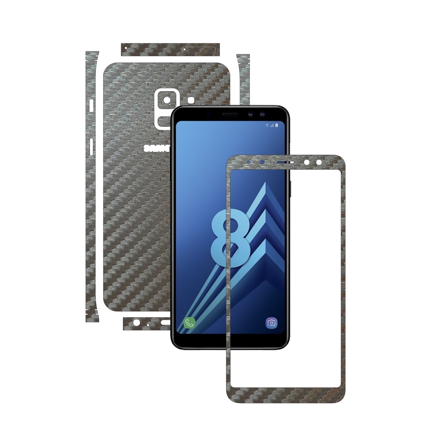 Folie de protectie Carbon Skinz, Husa de tip Skin Adeziv pentru Carcasa, Carbon Gri Argintiu dedicata Samsung Galaxy A8 (2018)
