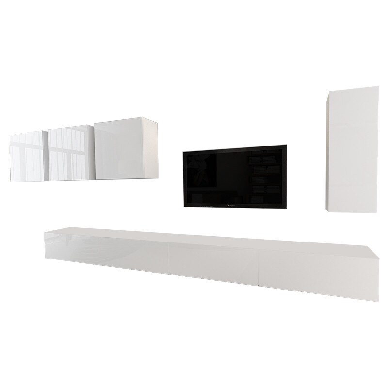 Set Mobila Living Modular Quadro 2, MDF Alb Lucios, Dimensiune 400 cm