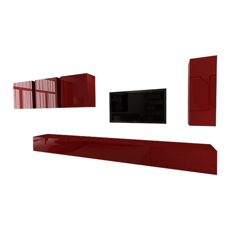 Set Mobila Living Modular Quadro 2, MDF Bordo Lucios, Dimensiune 400 cm