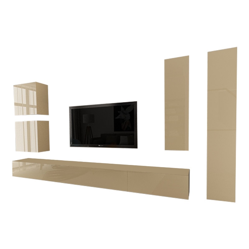 Set Mobila Living Modular Quadro 3, MDF Cappucciono Lucios, Dimensiune 360 cm
