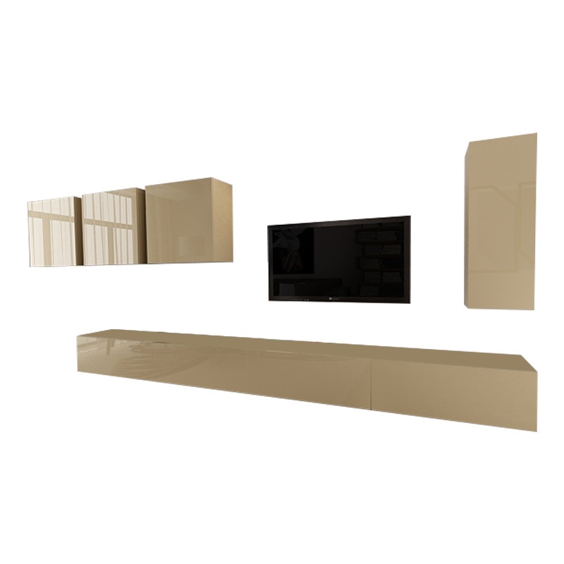 Set Mobila Living Modular Quadro 2, MDF Cappucciono Lucios, Dimensiune 400 cm