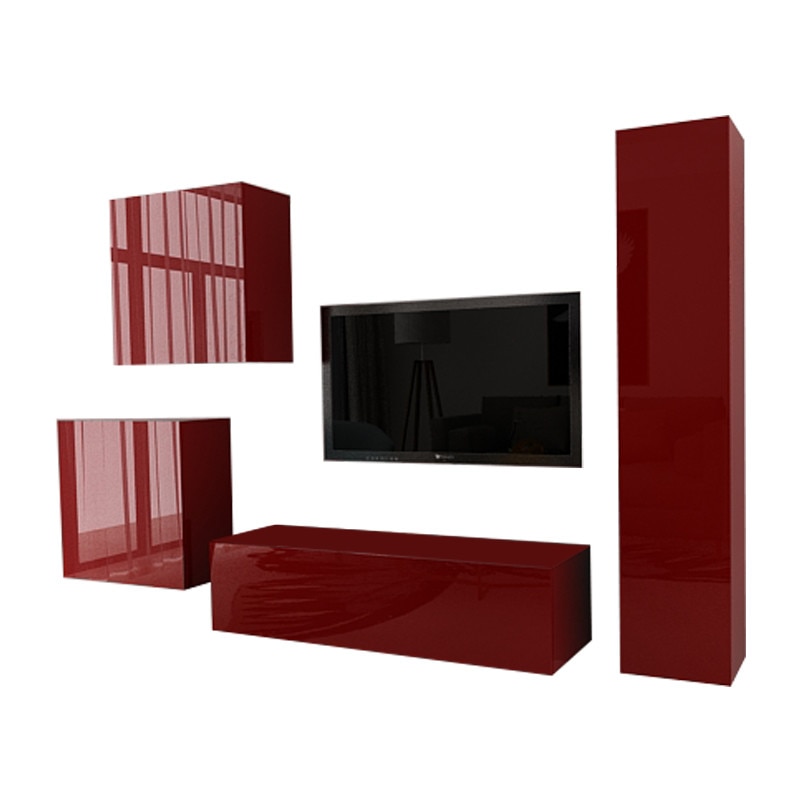 Set Mobila Living Modular Quadro 4, MDF Bordo Lucios, Dimensiune 240 cm