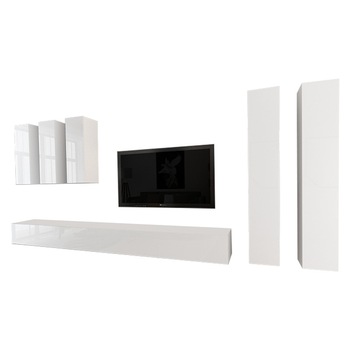 Set Mobila Living Modular Quadro 5 , MDF Lucios , Alb, Dimensiune 400 cm Set Mobila Living Modular Quadro 5 , MDF Lucios , Alb, Dimensiune 400 cm