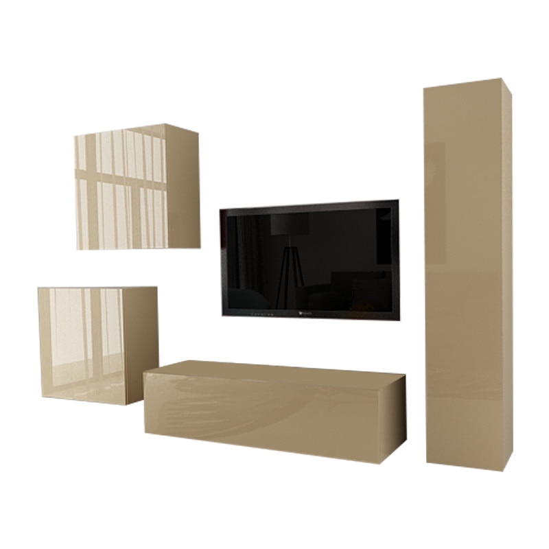 Set Mobila Living Modular Quadro 4, MDF Cappucciono Lucios, Dimensiune 240 cm